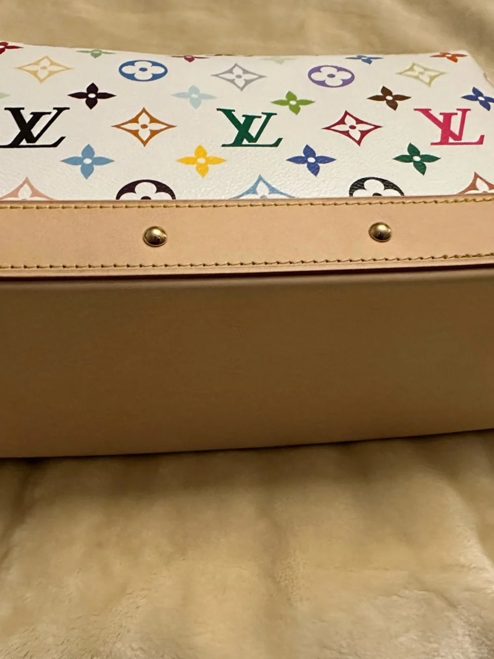 Louis Vuitton White Multicolor Monogram Cosmetic Pouch with Natural Leather Trim - Picture 5 of 10